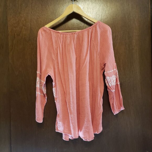 Chaps Cotton Gauze Embroidered Boho Peasant Blouse - Picture 2 of 6